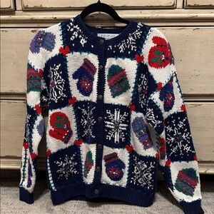 Signatures By Northern Isles Hand Knit Wool Winter Button Up Sweater Grandmacore